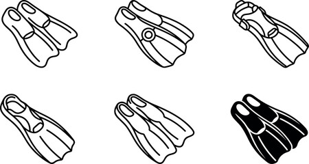 Swimming Fins and Flippers Icon Collection with Scuba Diving Equipment Symbols for Underwater Sports, Marine Adventure, and Vector Designs © KP Studio