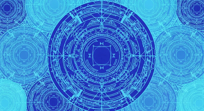 Abstract Blue Magic Circle Geometric Pattern Background