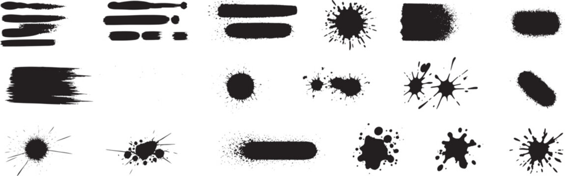 Ink splatters and various brush strokes provide a versatile set of distressed graphic textures that are perfect for adding artistic grit and organic character to any digital or print design project.