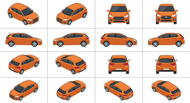 Orange Car Collection Various Angles and Views.