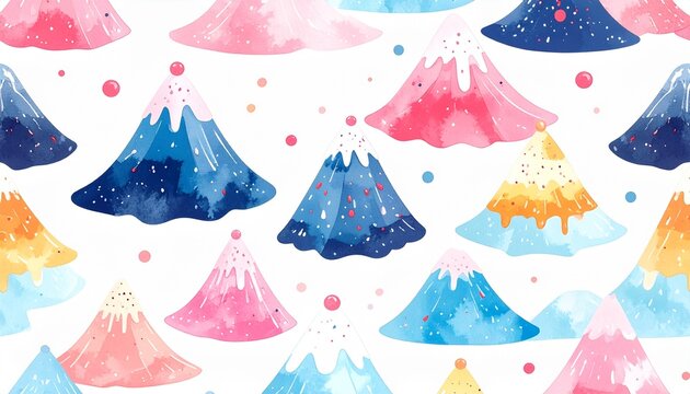 Colorful Shaved Ice Dessert Pattern in Flat 2D Illustration Style on White Background