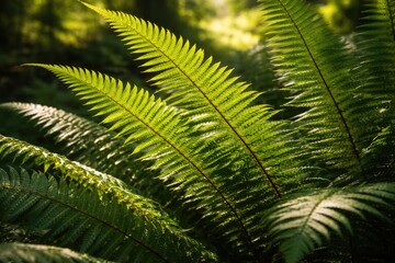 Fototapeta premium sunlit western sword fern leaves displaying intricate blade shapes