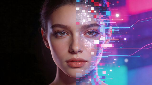 woman face with digital effect