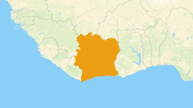 Zoom in on a Country from a Stylised World Map Ivory Coast