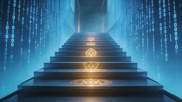 Digital staircase with binary code