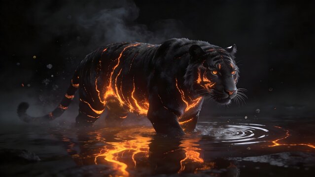 Tiger with glowing lavalike patterns