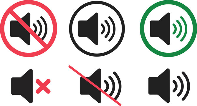 No speaker sound and keep silence icons mute unmute vector illustration
