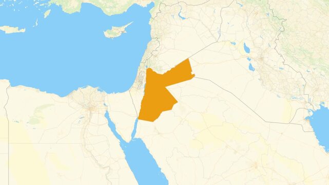 Zoom in on a Country from a Stylised World Map Jordan