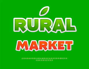 Naklejka premium Vector Promo signboard Rural Market. Modern Green Font. Artistic Alphabet Letters and Numbers set. 