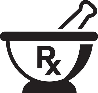 Black pharmacy mortar and pestle rx symbol icon