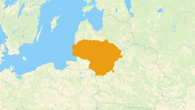 Zoom in on a Country from a Stylised World Map Lithuania