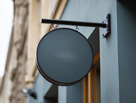 Blank round signboard on building exterior