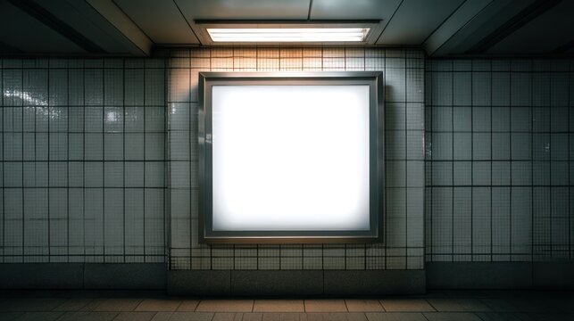 Blank illuminated advertising display underground