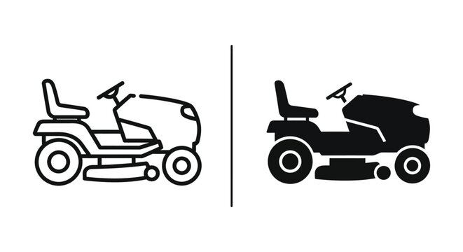 Set of lawn mower icons, garden tractor symbols, vector illustration