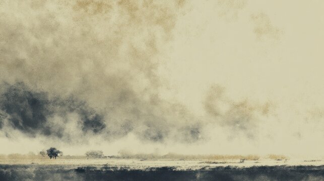 Atmospheric landscape with clouds and trees