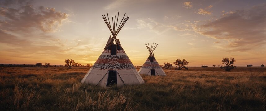 Aboriginal origin teepees highlighting Indigenous community heritage