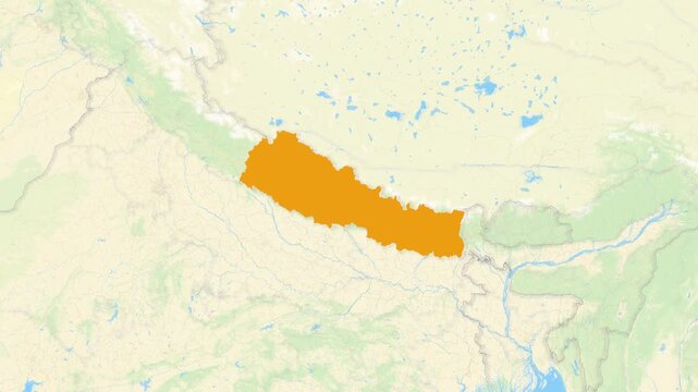 Zoom in on a Country from a Stylised World Map Nepal