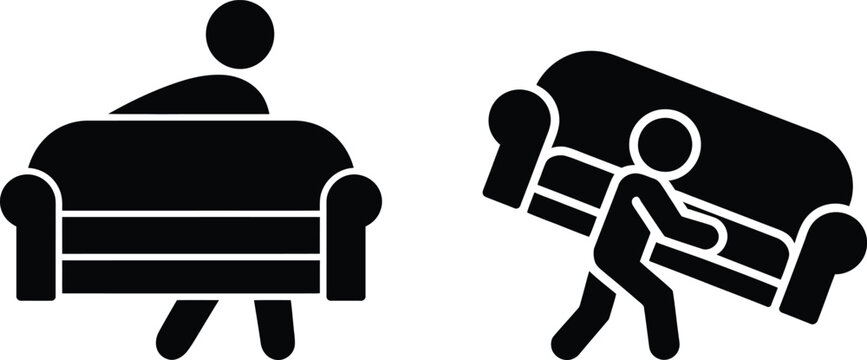 Two people carrying a couch icon vector illustration