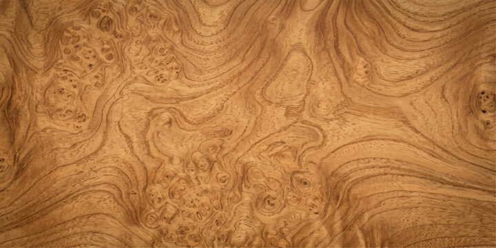 Close-up of natural burl wood texture with intricate swirling grain patterns and rich, warm brown tones, showcasing organic beauty and sophisticated design.