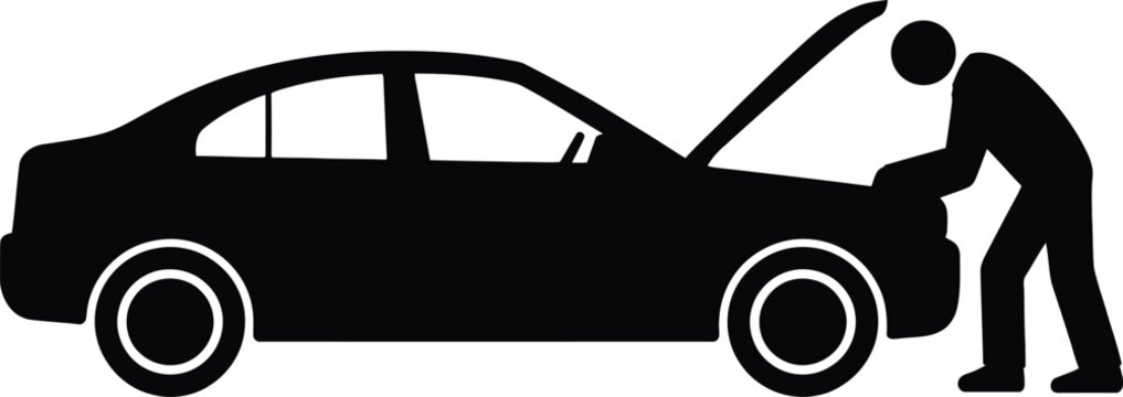 Person checking car engine under the hood