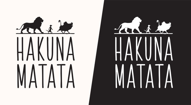 Hakuna matata logo with lions and meerkat timon and pumbaa black and whi