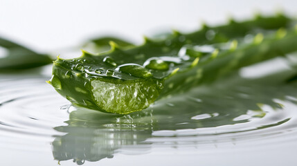 Obraz premium Natural Aloe Vera Skincare Ingredient with Glossy Water Beads and Bright Clean Styling