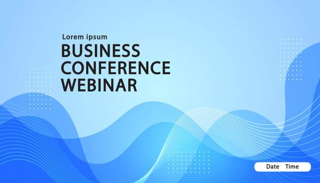 Abstract business conference webinar background with blue gradient wave shapes. Modern horizontal fluid template for corporate presentation slides, technology forum banners, or online meeting backdrop