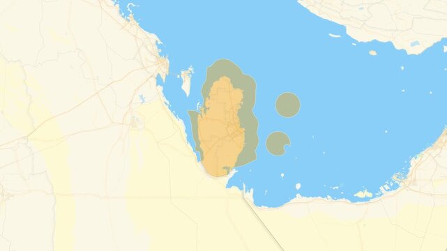 Zoom in on a Country from a Stylised World Map Qatar