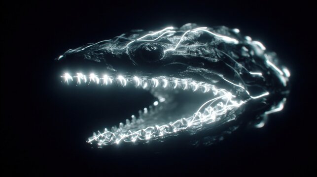 Fierce Alligator with Electrical Energy Flowing Through Its Mouth and Teeth