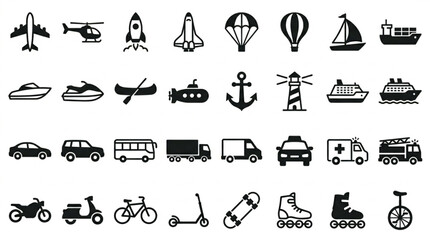 Collection of Transportation Icons Vector Set. © Fetsasa