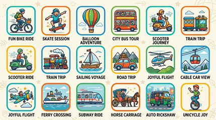 Collection of various modes of transportation and travel icons. © Fetsasa
