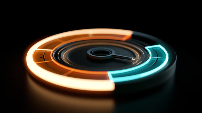 Sci Fi Circular Tech Dashboard with Luminous Orange and Cyan Elements on Black