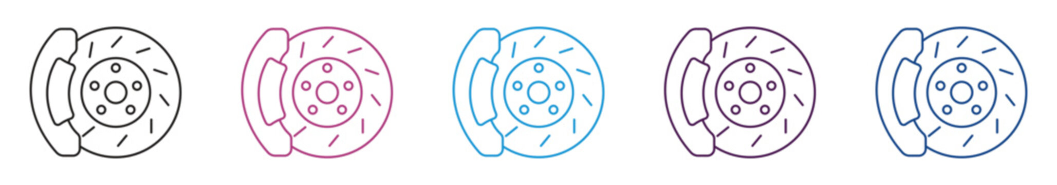 Car brake disc icon set. Brake pad icon. Vector illustration. 