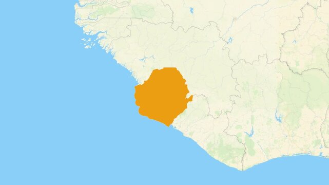 Zoom in on a Country from a Stylised World Map Sierra Leone