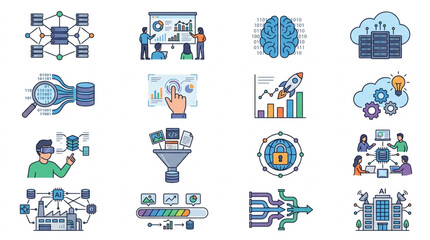 Fototapeta premium Collection of Technology and Data Icons and Illustrations.