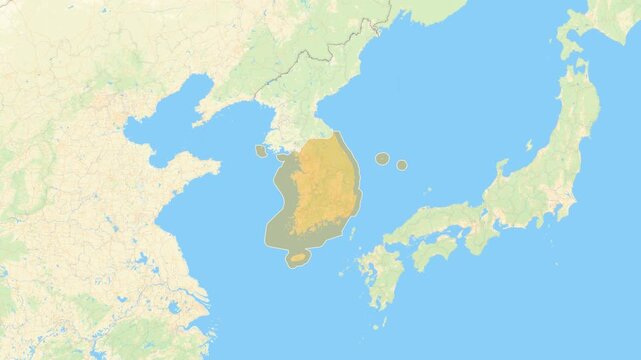 Zoom in on a Country from a Stylised World Map South Korea