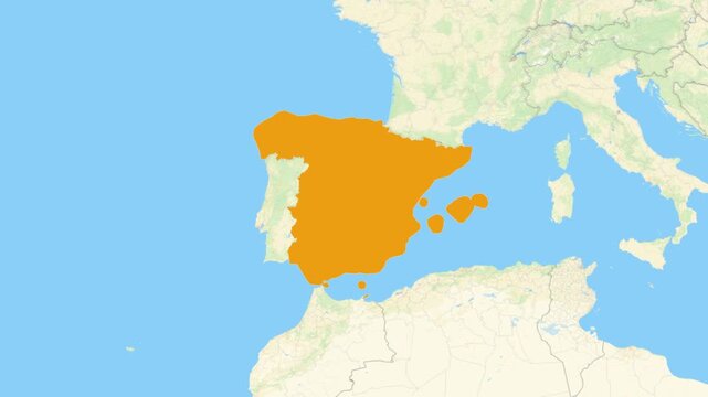 Zoom in on a Country from a Stylised World Map Spain