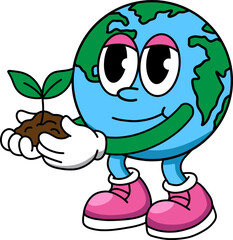 Fototapeta premium Save The Planet Earth Day Vintage Cartoon Character 