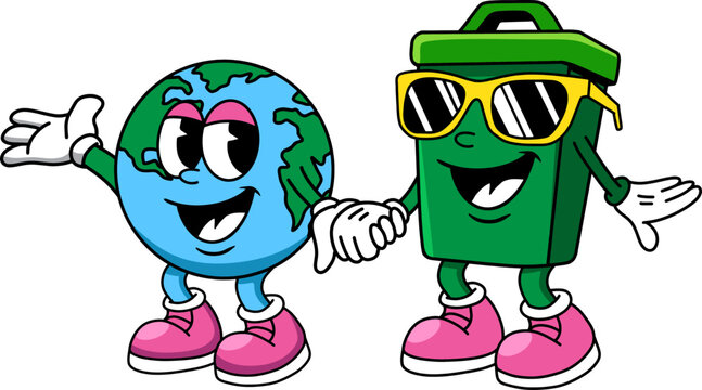 Earth dan Trash Cartoon with Happy Planet day