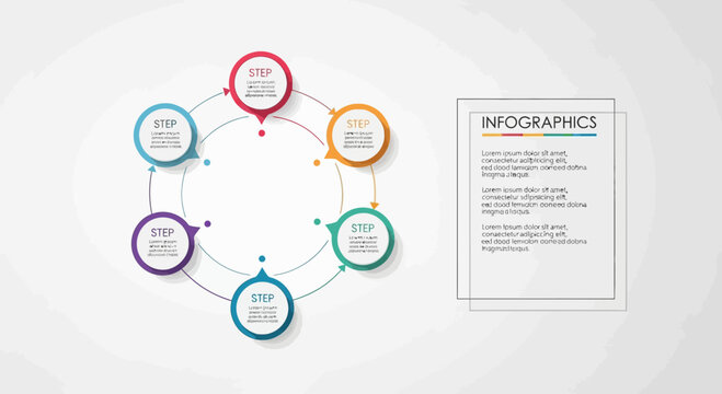 Infographic template with six steps in a circle