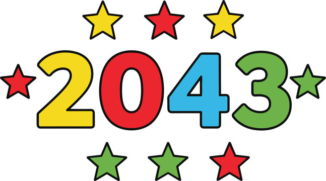 Colorful 2043 New Year Typography Illustration with Decorative Star Icons for Holiday Celebrations, Greeting Cards, Posters, and Festive Vector Graphics