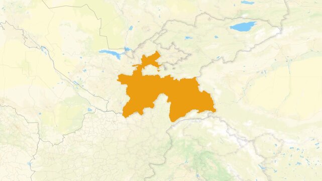 Zoom in on a Country from a Stylised World Map Tajikistan