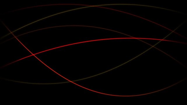 Glowing curved crossing neon light beams lines abstract wave loop on black alpha channel background