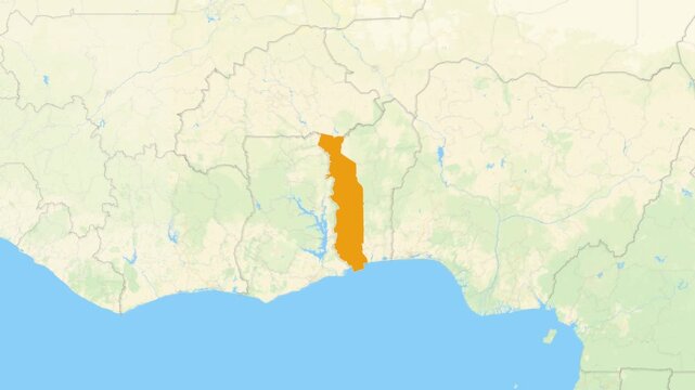 Zoom in on a Country from a Stylised World Map Togo