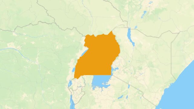 Zoom in on a Country from a Stylised World Map Uganda