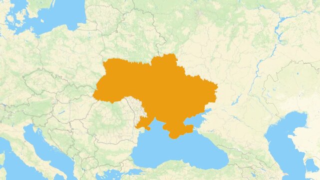 Zoom in on a Country from a Stylised World Map Ukraine