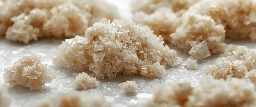 Barite crystal formations in a close perspective on clean white base
