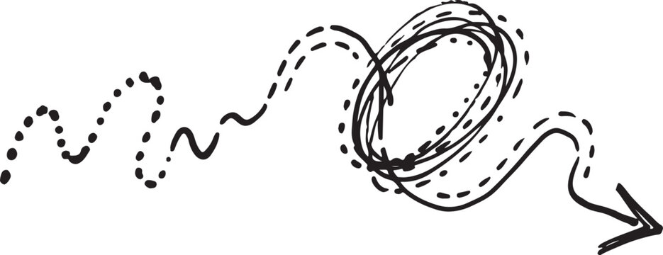 Huge collection of hand drawn swirly arrows and spiral doodles in a sketchy line art style useful for directional cues