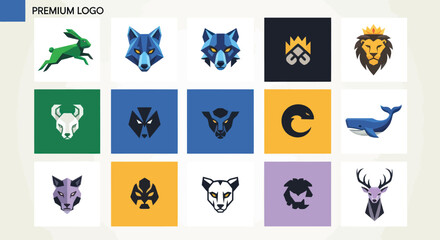 Fototapeta premium Animal Logo Collection: Modern Geometric Icons for Branding