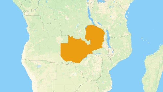 Zoom in on a Country from a Stylised World Map Zambia